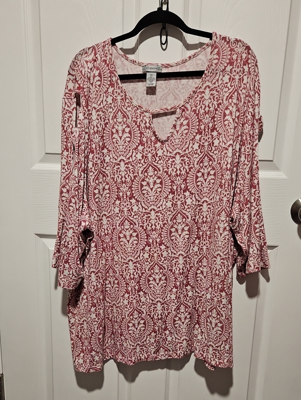 Catherines Rose Pink Printed Keyhole Long Sleeve Top